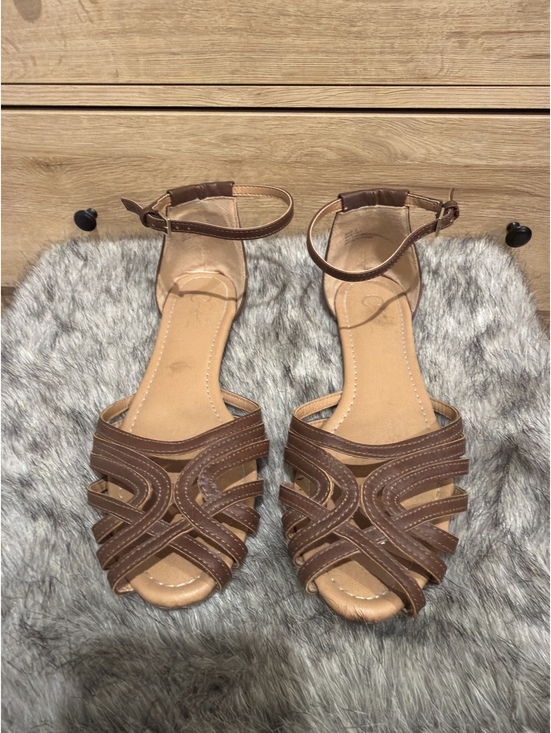 Shoes - Size 8 Brown Sandals Flats Ankle Strap
